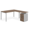 Mesa de dirección en L con cajones Kube, fondo 100, frontales melamina, estructura aluminio