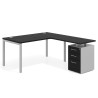 Mesa de dirección en L con cajones Kube, fondo 100, frontales melamina, estructura aluminio