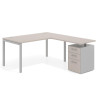 Mesa de dirección en L con cajones Kube, fondo 100, frontales melamina, estructura aluminio