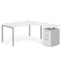 Mesa de dirección en L con cajones Kube, fondo 100, frontales melamina, estructura aluminio - ALBO, 200x200