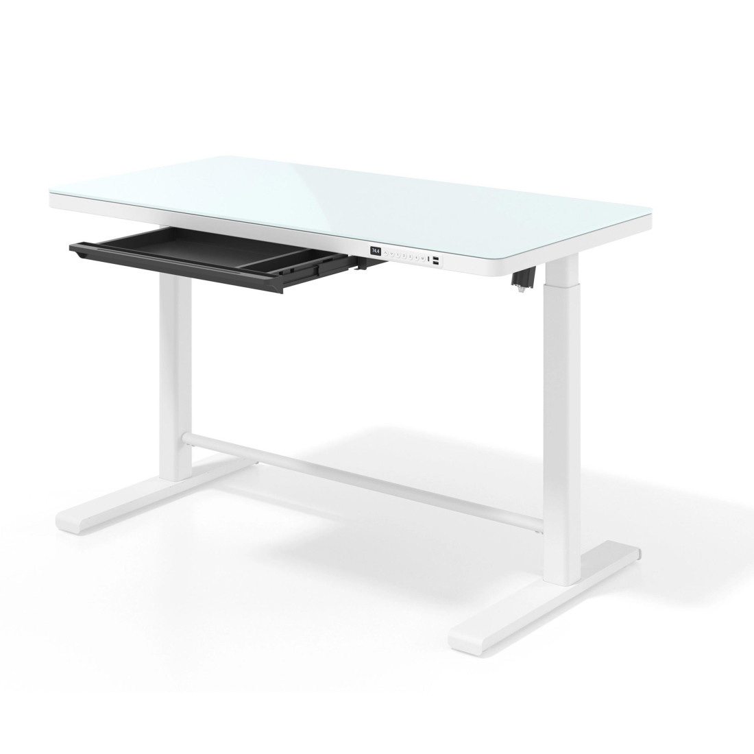 Erghos Glass mesa elevable motorizada estructura blanca