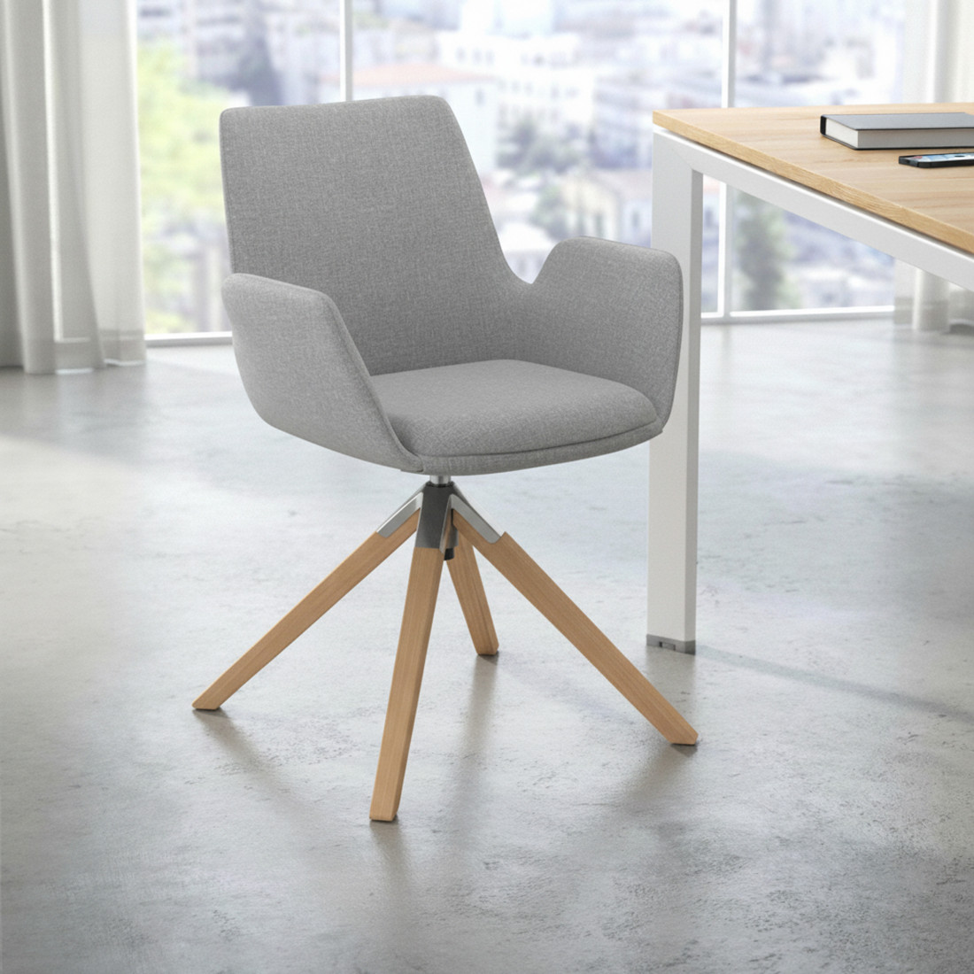 silla confidente gris elodie giratoria madera tela 2
