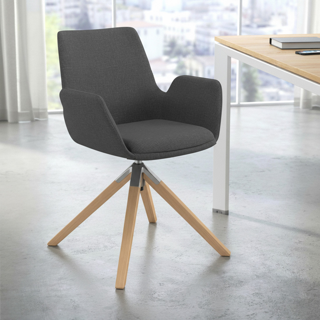 silla confidente antracita elodie giratoria madera tela 2