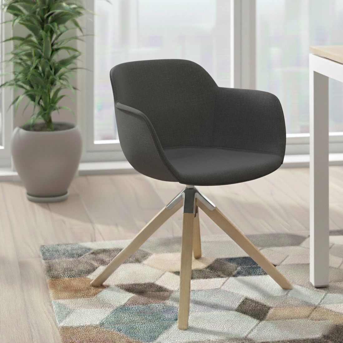 silla confidente antracita ivonne giratoria madera tela 2