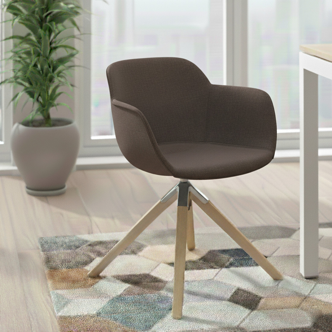 silla confidente marron ivonne giratoria madera tela 2