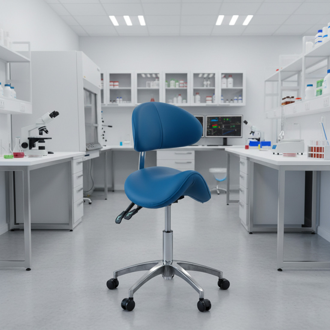 taburete de trabajo y laboratorio azul clinic plastico 2