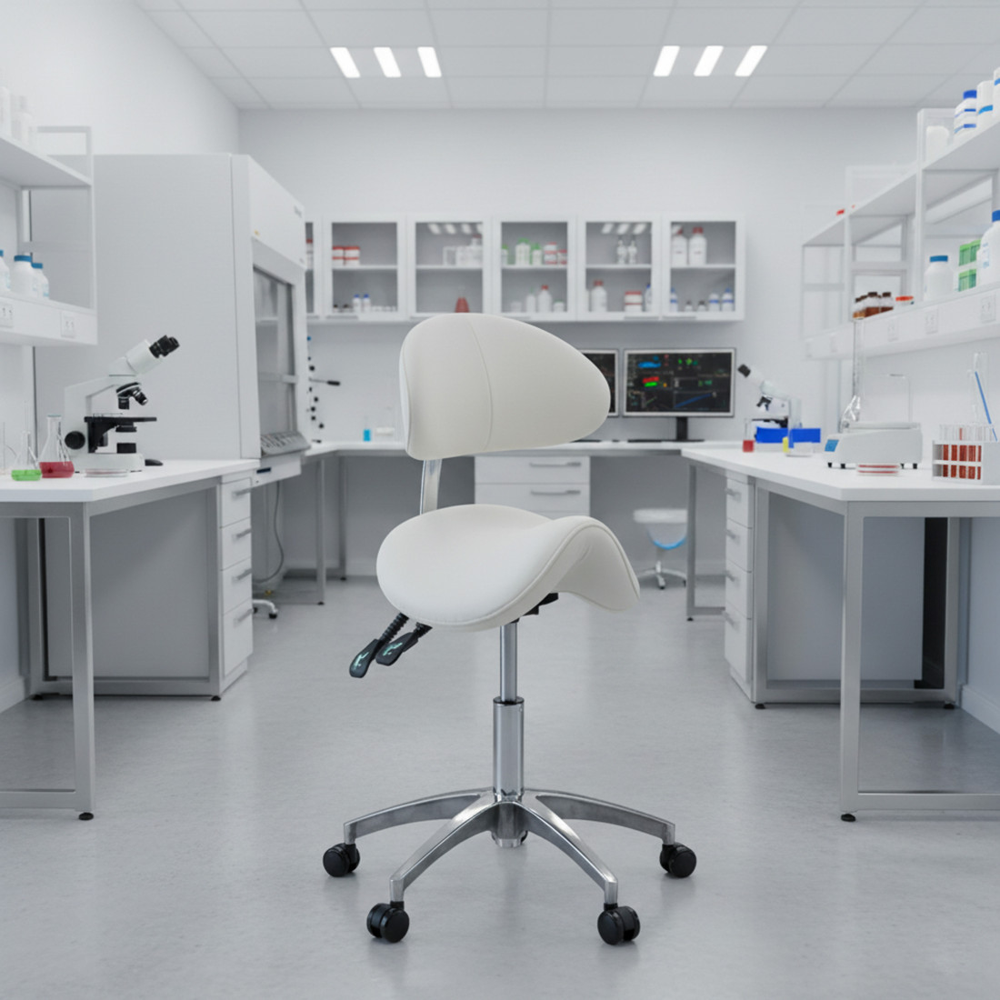 taburete de trabajo y laboratorio blanco clinic plastico 2
