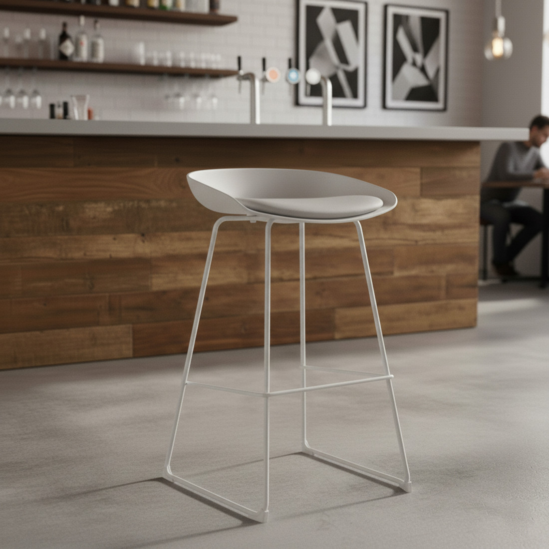 taburete de oficina blanco uma patas de acero piel sintetica 2