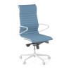 Sillón oficina Diseño Forli, estructura blanca, respaldo alto, ecopiel - Blanco / Azul