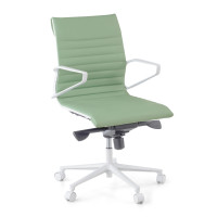 Sillón oficina Diseño Forli, estructura blanca, respaldo bajo, ecopiel - Blanco / Verde