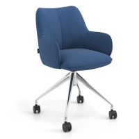 Silla de reuniones con ruedas Gala, estructura giratoria - AZUL, Cromado