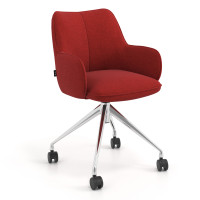 Silla de reuniones con ruedas Gala, estructura giratoria - ROJO, Cromado