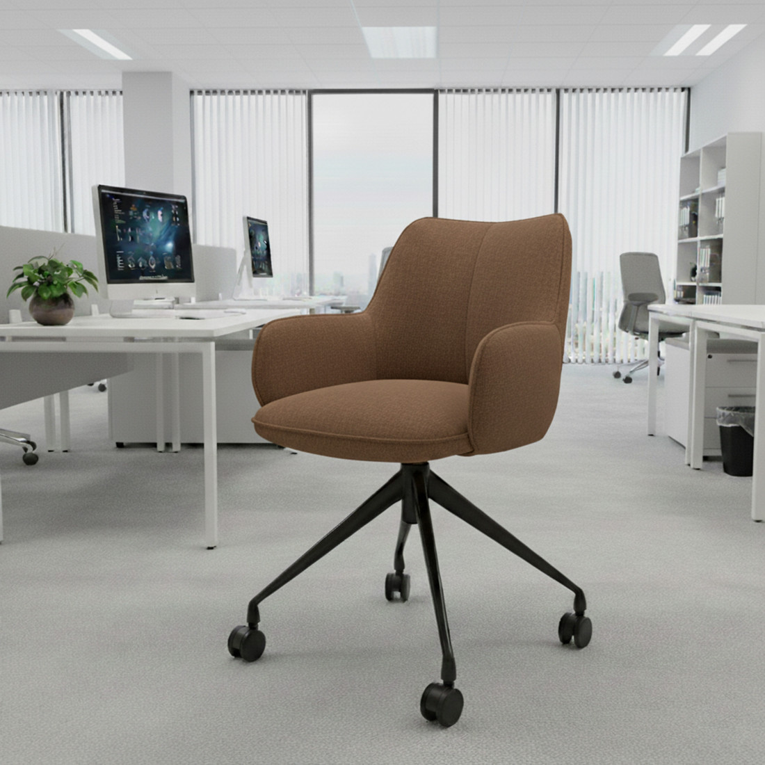 silla confidente marron gala giratoria con ruedas 2