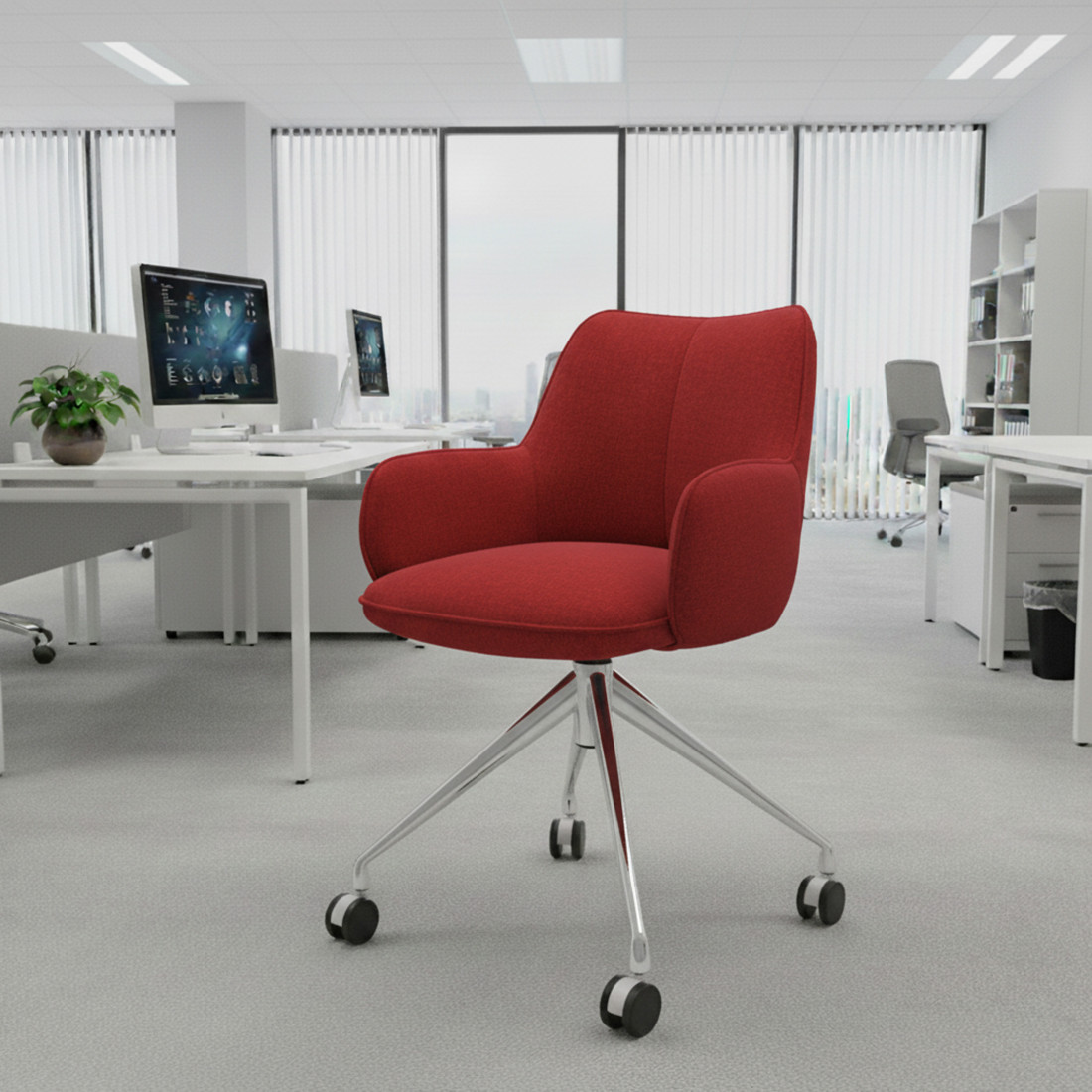 silla confidente rojo gala giratoria con ruedas 2