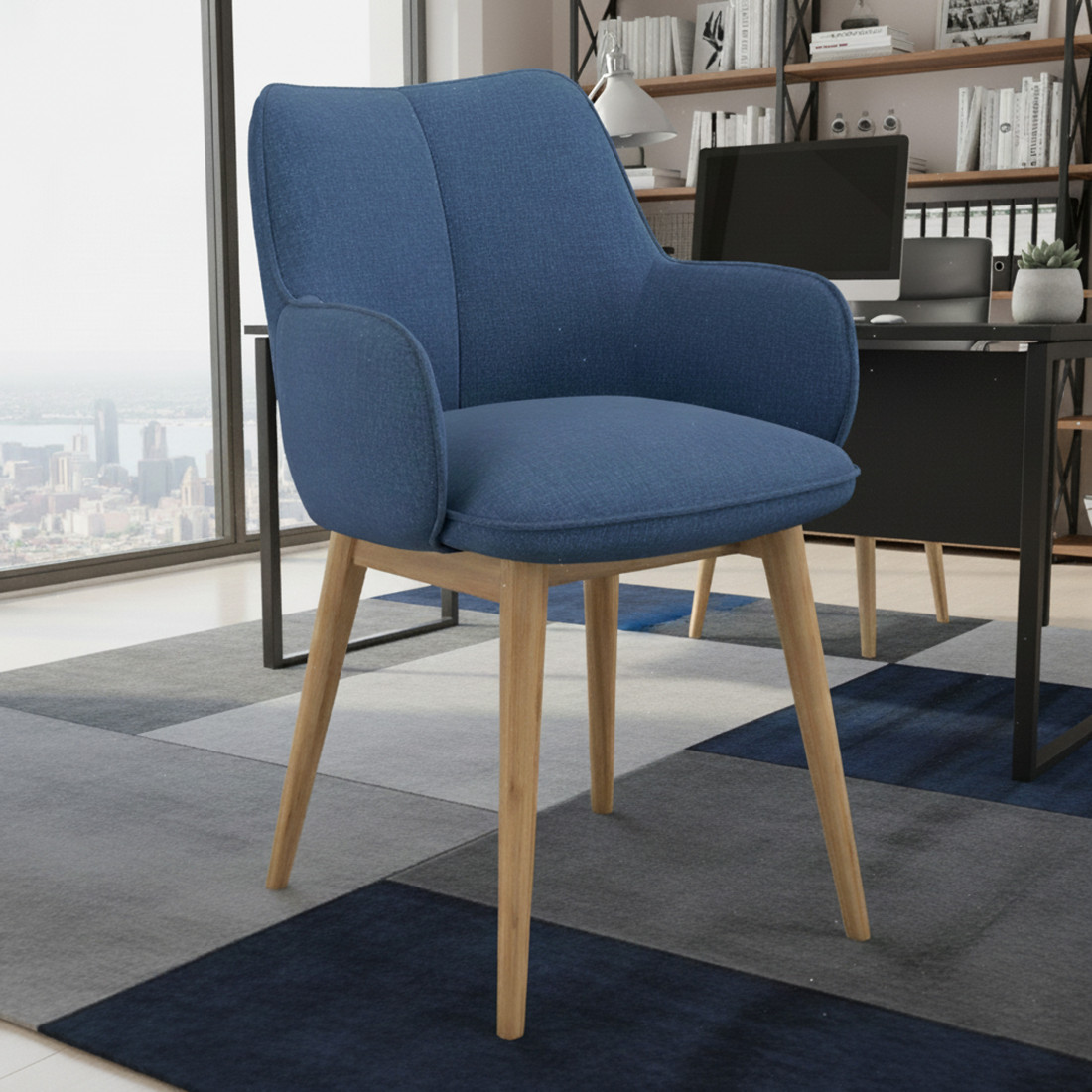silla confidente azul gala 4 patas madera 2