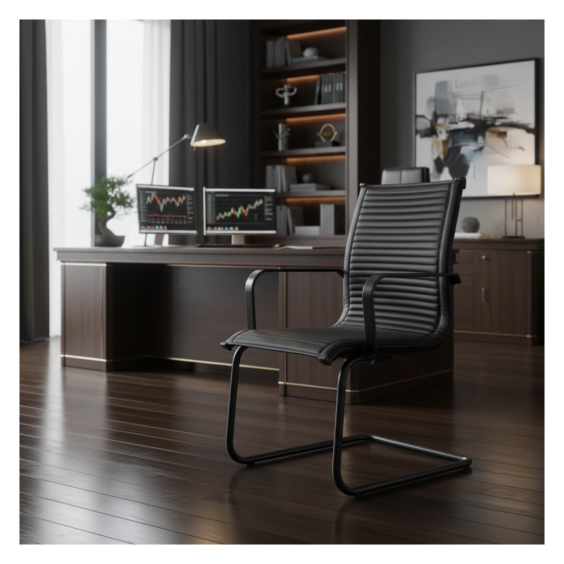 silla confidente negro croma estructura negra ecopiel piel sintetica 2