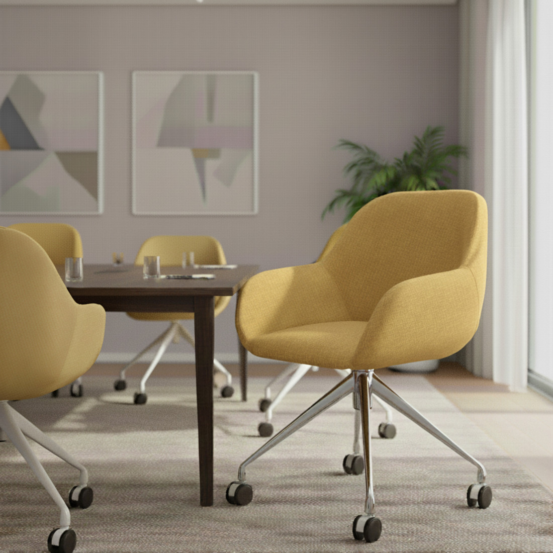silla confidente amarillo moon giratoria con ruedas 2