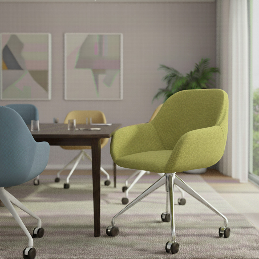 silla confidente verde moon giratoria con ruedas 2