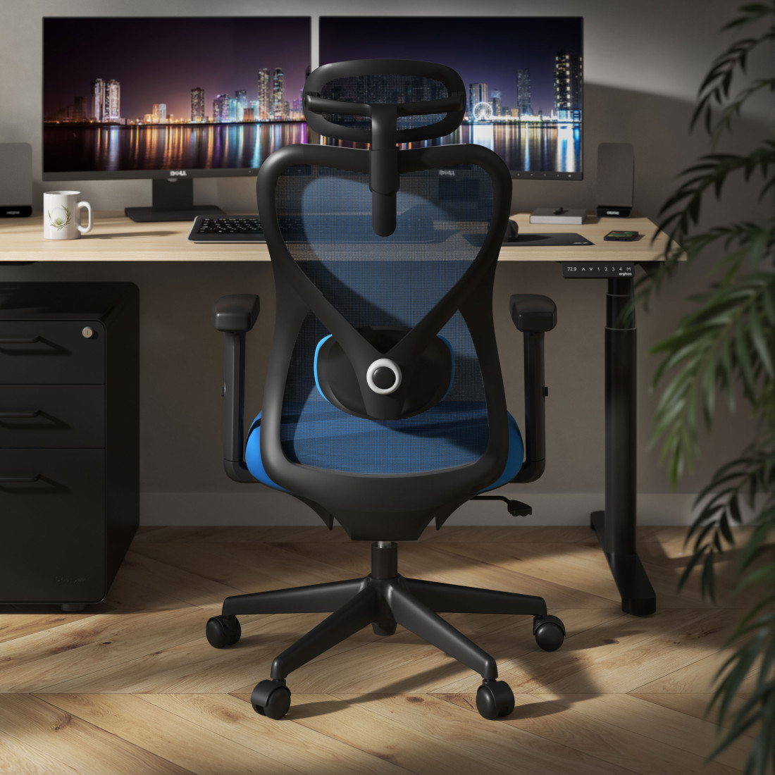 silla ergonomica azul prime estructura negra malla 2