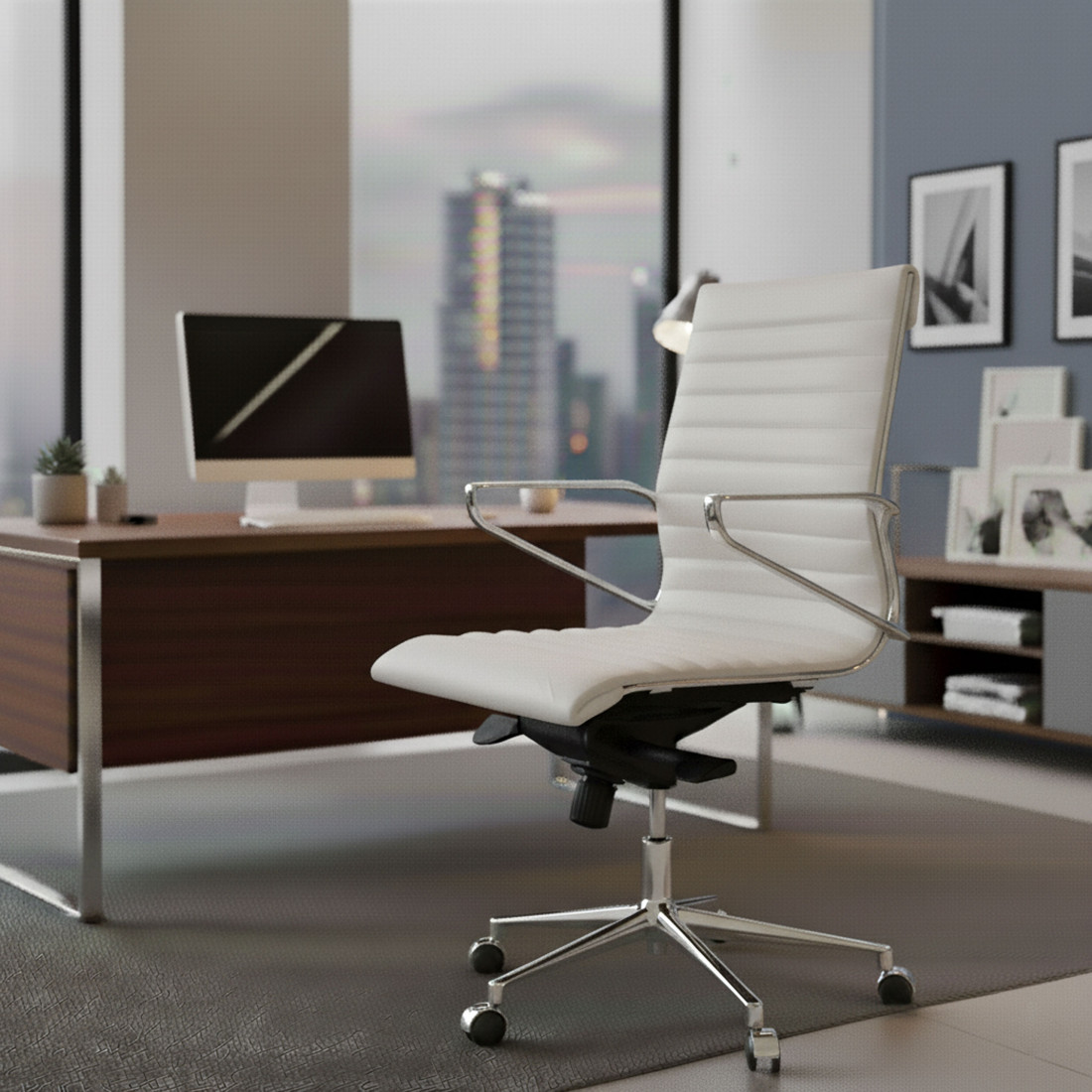 silla ejecutiva blanco forli respaldo bajo piel natura piel natural 2