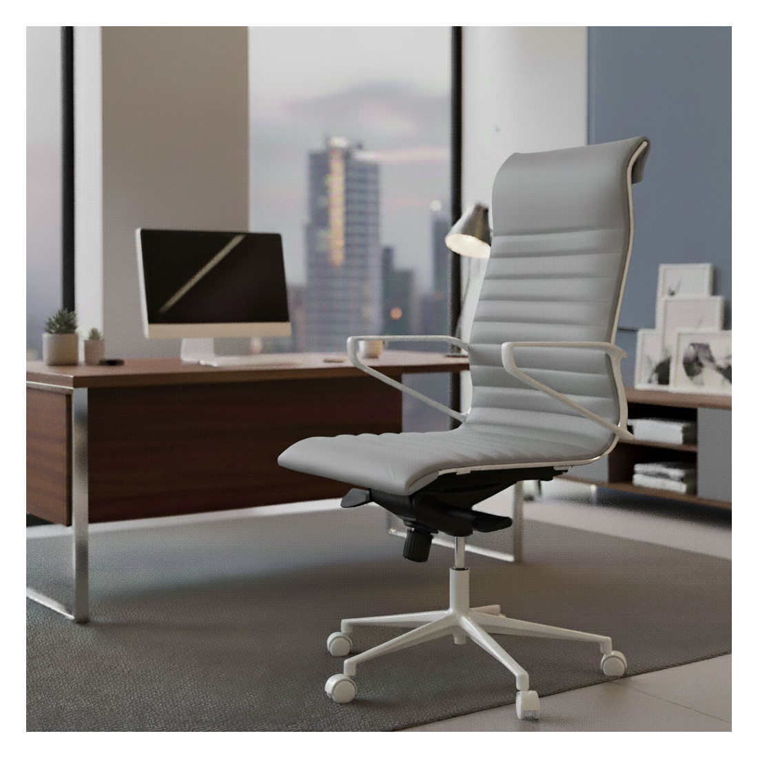 silla ejecutiva blanco gris forli respaldo alto estructura blanca piel sintetica 2