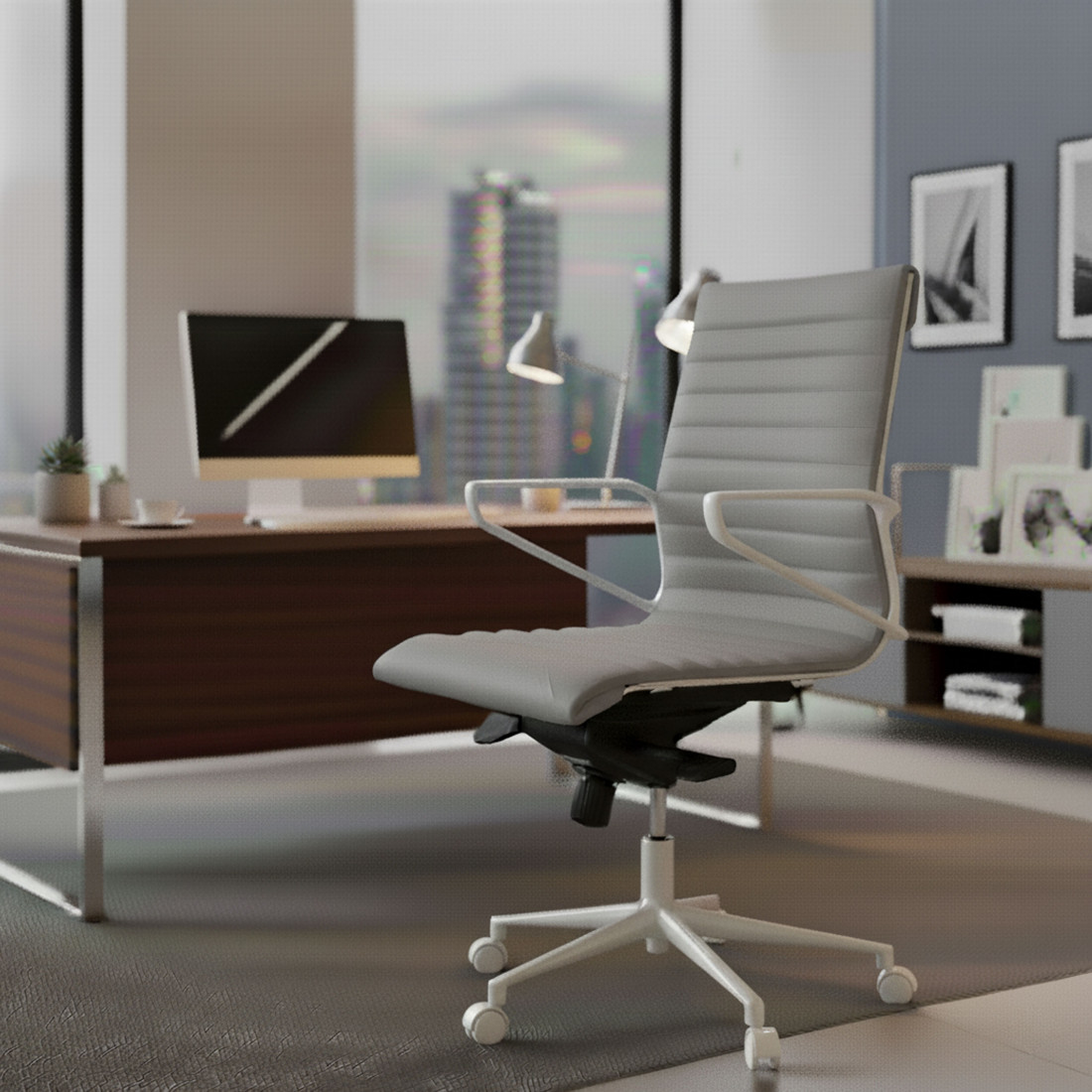 silla ejecutiva blanco gris forli respaldo bajo estructura blanca piel sintetica 2