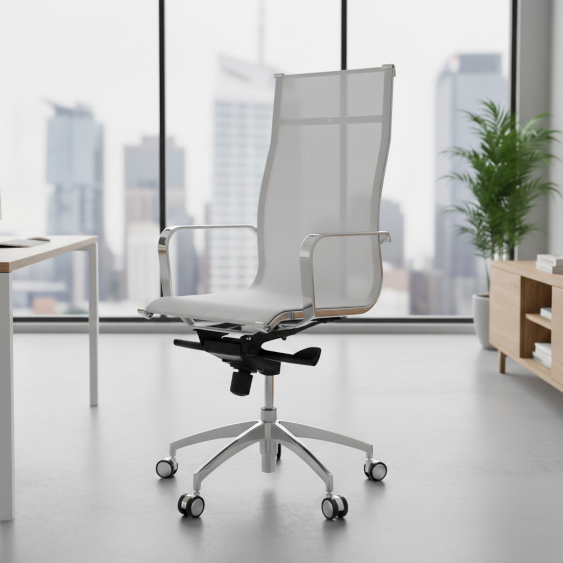 sillon de oficina blanco croma estructura cromada red red 2