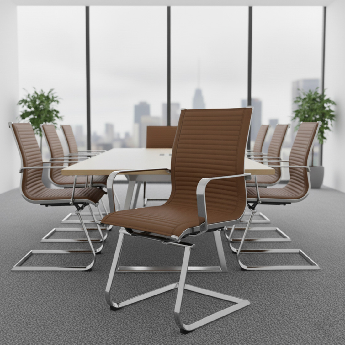 silla confidente marron cafe croma estructura cromada ecopiel piel sintetica 2