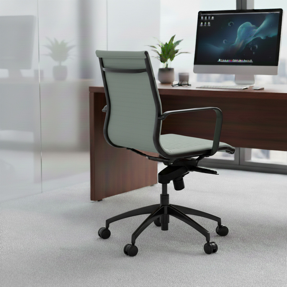 sillon de oficina gris croma estructura negra ecopiel piel sintetica 2
