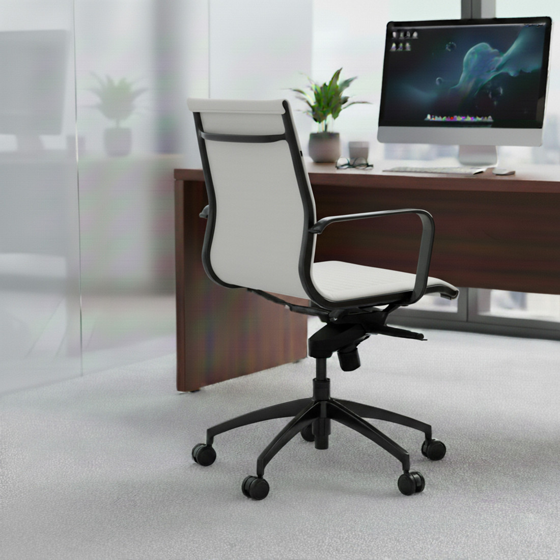 sillon de oficina blanco croma estructura negra ecopiel piel sintetica 2