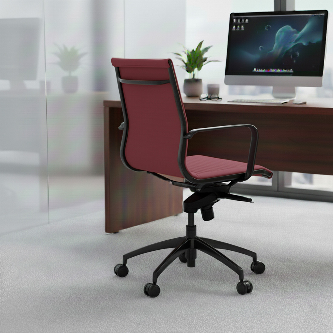 sillon de oficina rojo croma estructura negra ecopiel piel sintetica 2