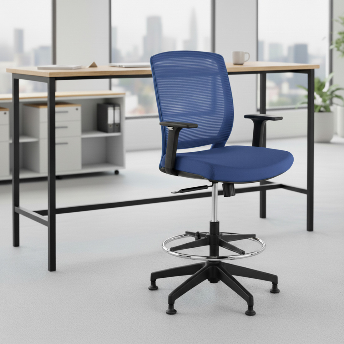 taburete de oficina azul nicole taburete malla 2