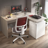 Mesa de escritorio con cajones Work fondo 60, frontales metal, estructura bicolor - California/Blanco mate, 140X160 Second image