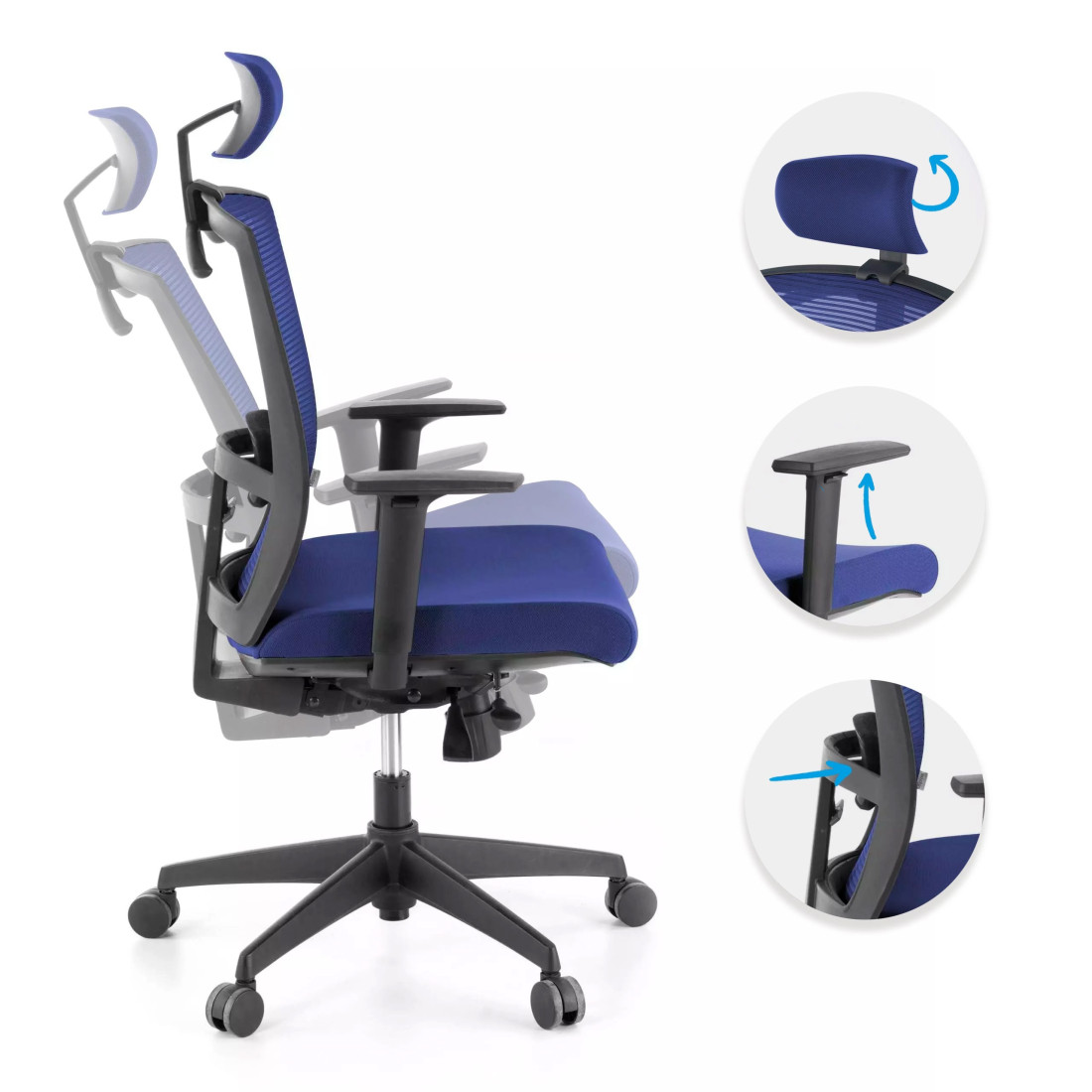 silla ergonomica azul kendo estructura negra reposacabezas malla 3