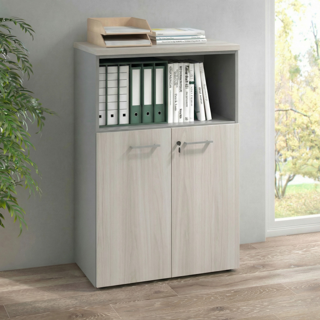 Armario de oficina Basic 3 alturas, medida 116x80 con puerta baja