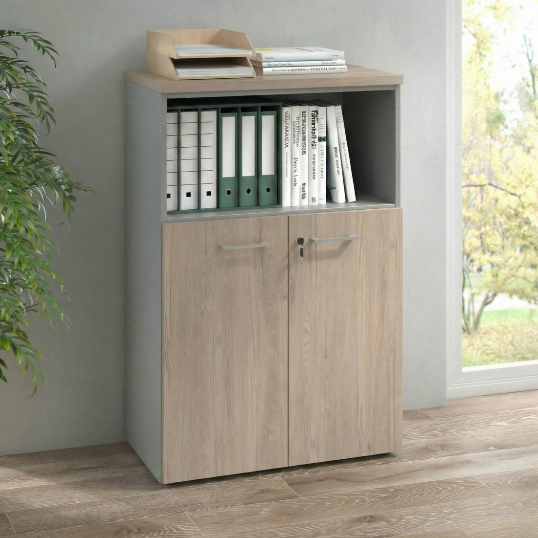 Armario de oficina Basic 3 alturas, medida 116x80 con puerta baja