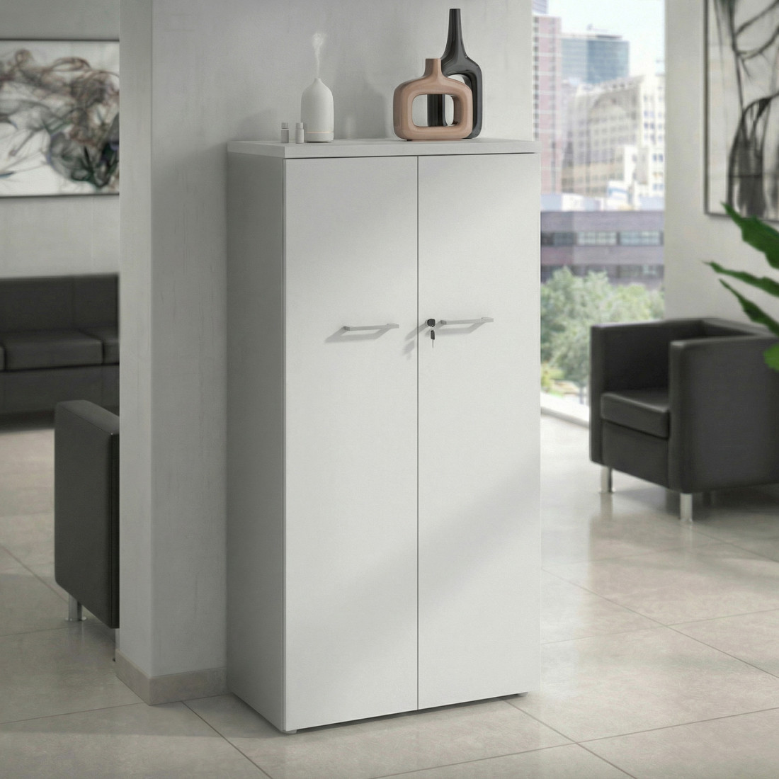 Armario de oficina Basic, medida 155x80cm con puerta