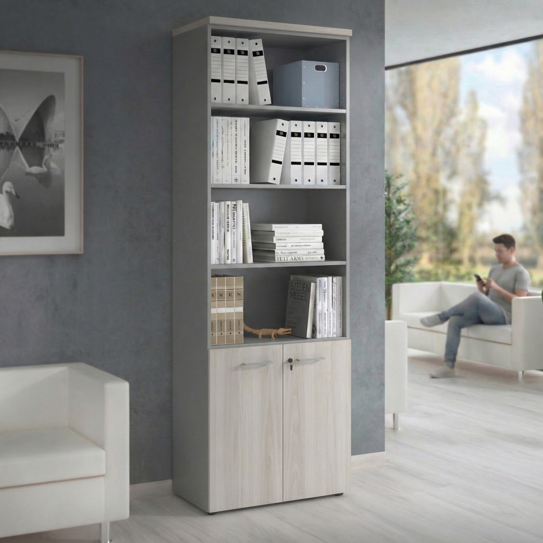 Estantería de oficina Basic 232x80cm con puerta baja