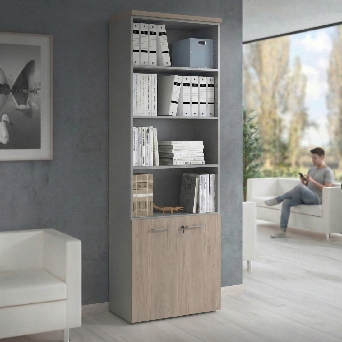 Estantería de oficina Basic 232x80cm con puerta baja