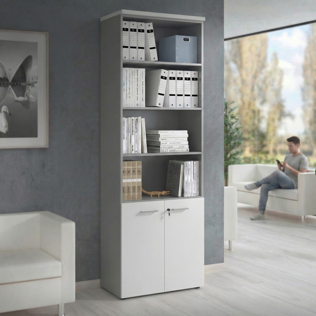 Estantería de oficina Basic 232x80cm con puerta baja
