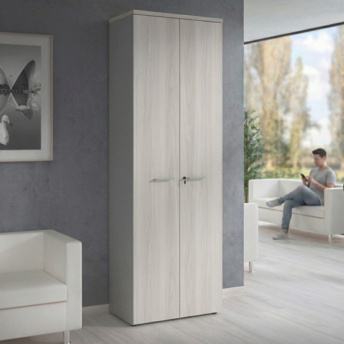 Armario de oficina Basic con puerta alta, medida 232x80