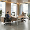 Mesa multipuesto con pedestal estantes Kube, encimera única, estructura blanca