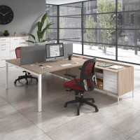 Mesa multipuesto con pedestal cajonera Kube, encimera única, estructura blanca - SAHARA, 140x166 Second image