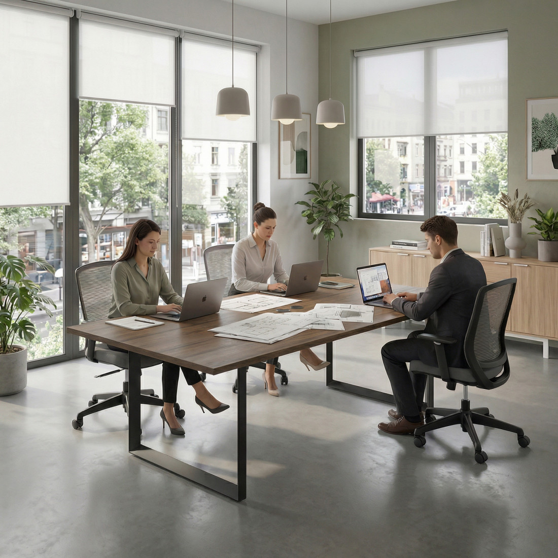 Mesa para reuniones rectangular fondo 126 cm, estructura negra