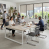 Mesa para reuniones rectangular doble, fondo 142 cm, estructura blanca