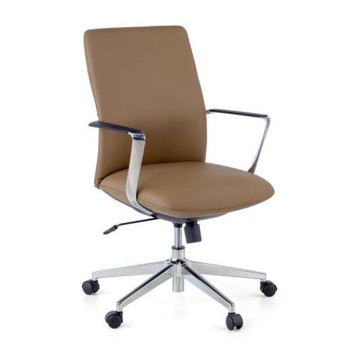 Sillón de Oficina Bristol respaldo bajo, brazos aluminio, ecopiel - Beige
