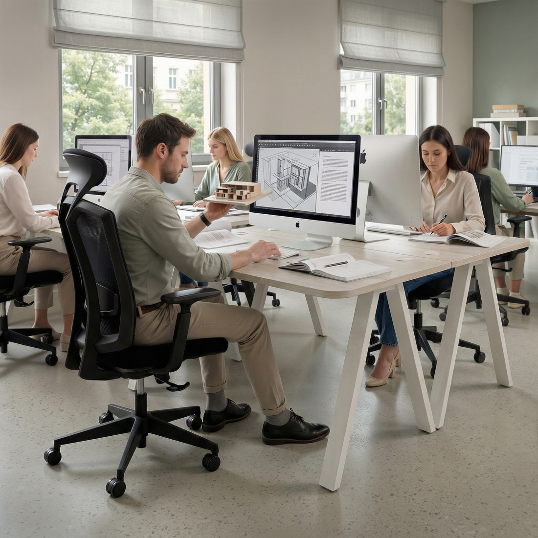 Mesa de oficina UvePro, sobre ergonómico 80cm, estructura blanca con patas metálicas
