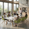 Mesa de reuniones rectangular UvePro fondo 100cm, estructura blanca, patas de madera