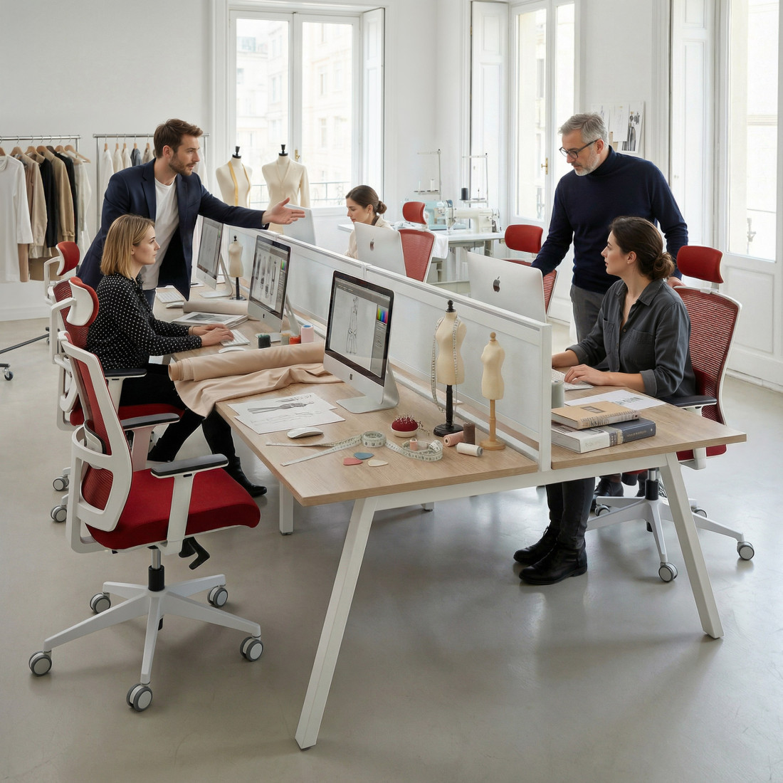 Mesa multipuesto UvePro Bench triple, fondo 166 cm, estructura blanca