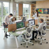 Mesa multipuesto UvePro Bench doble, fondo 166 cm, sobre curvo, estructura blanca